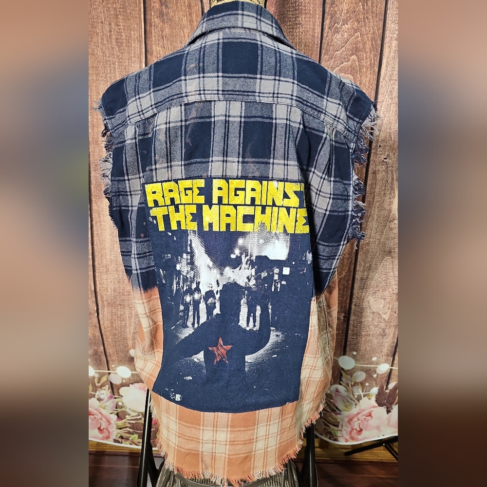 RAGE AGAINST THE MACHINE CUSTUM PATCHED FLANNEL SM-XL - Picture 5 of 5